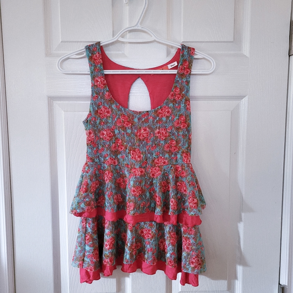 Xs - Sybilla - Floral tank top - pink blue